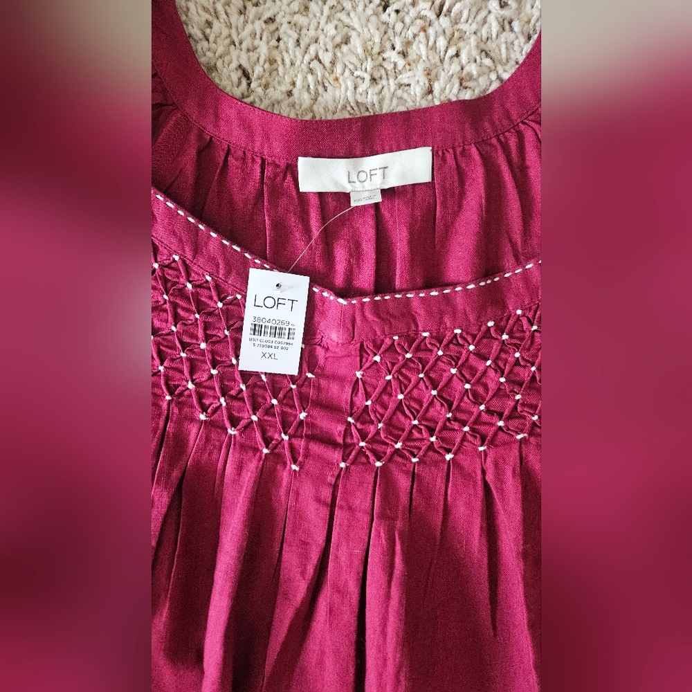 NWT LOFT Red 100% Cotton Sweetheart Neckline Top Blouse Women's Sz Plus XXL - Picture 5 of 8